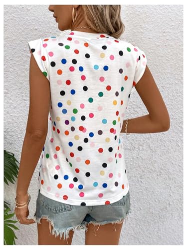 Floerns Women's Polka Dots Print Crew Neck T Shirts Cap Sleeve Summer Tee Shirt2