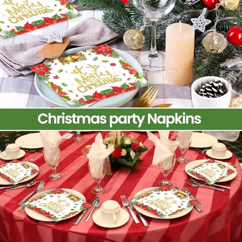 40 Pack Floral Christmas Napkins Disposable - 13x13 Inch unfolded Square Christmas Paper Napkins for Holiday Table Decor, Party Supplies and Dinner Decorations (6.5x6.5 Inch Folded) – Image 8