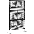 Outsunny Metal Outdoor Privacy Screen, 78" H x 48" W Decorative Privacy Fence Screen, Freestanding Outdoor Divider with Stand, Climbing Plant Trellis for Garden Walkway, Balcony, Patio, Rhombus Black