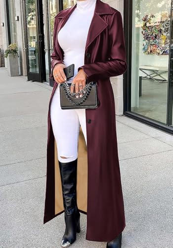 Women Long Leather Jacket Long Sleeve Button Up Faux Leather Trench Coat Trendy Motorcycle Coats2