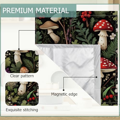 Image of Red Mushrooms Dishwasher Covers for The Front Magnetic,Forest Berries Leaves Refrigerator Magnets Decoration,Reusable Dishwasher Cover Panel for Home Kitchen Decor 23x26 Inch