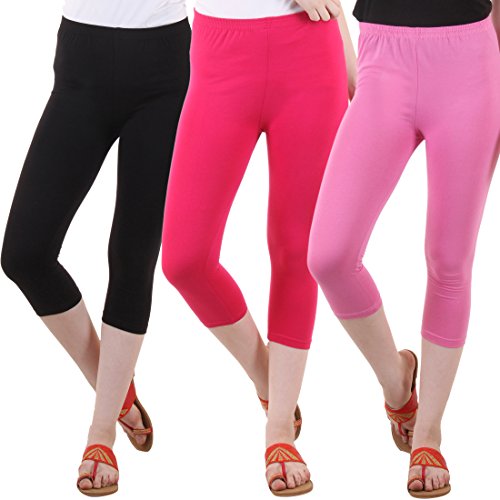 Image of DIAZ Women's Super Combed Cotton Elastane Stretch Slim Fit Printed Capri -Pack of 3