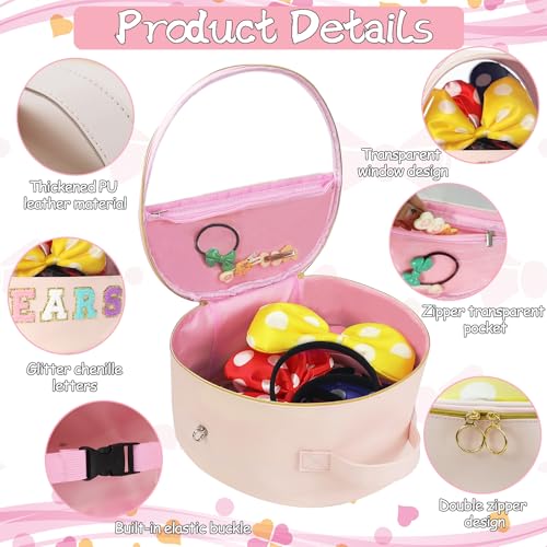 Translucent Mouse Ears Travel Case, Chenille Letter Headband Ears Holder Waterproof Hair Accessories Organizer Storage for Women Adults Gift Large Thicken Makeup Snack Bag for Park Travel3