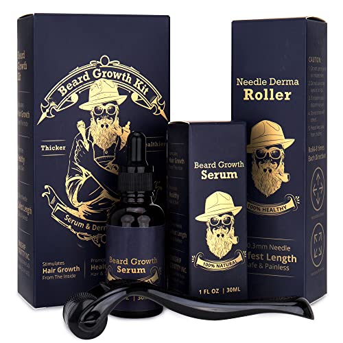 Beard Growth Kit with Beard Growth Serum Oil and Beard Growth Roller - Hair/Beard Growth for men - Beard and Hair Growth Serum Oil