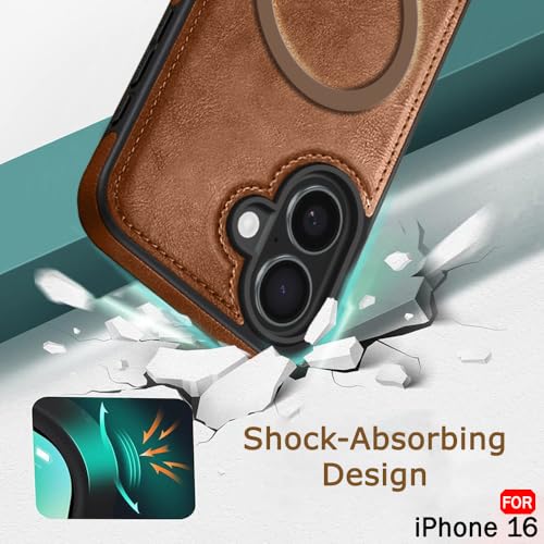 Image of TheGiftKart Genuine Leather Finish Back Cover Case for iPhone 16 | Shockproof Design | Raised Edges for Camera & Screen Protection | Stunning Minimalist Design Case Cover (Compatible MagSafe, Brown)