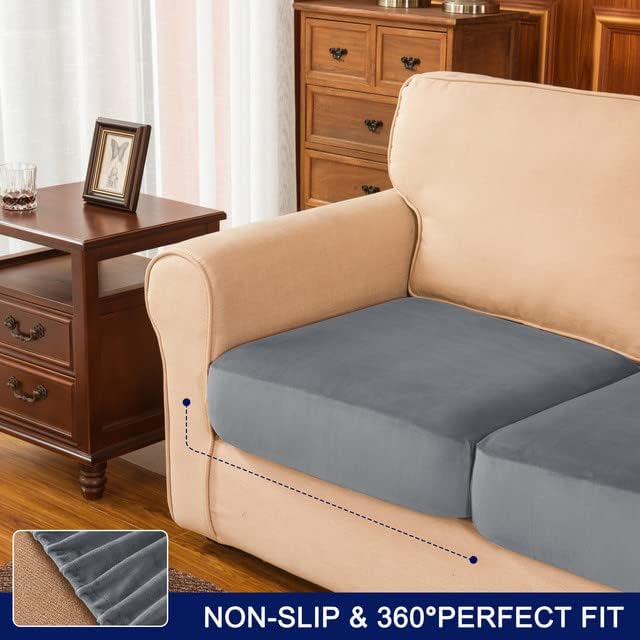 Miniatura 4 de SUBRTEX Fundas de cojín de terciopelo elásticas para sofá, funda de cojín separada para silla, sofá biplaza, sofá, protector de muebles, fundas de