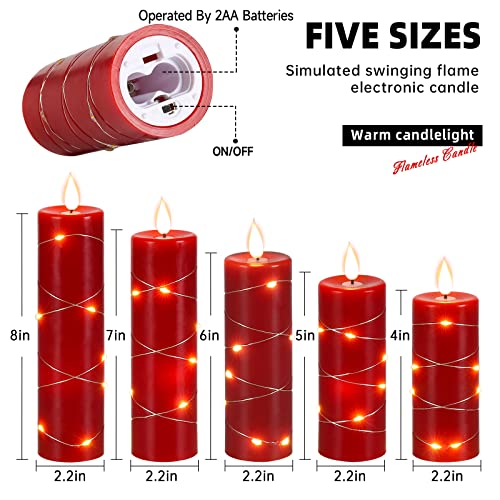 Image of Kiexung Red Flameless Candle Fairy String Light, Water Drop Flame, Advanced LED Flame Simulation with Remote and Timed Candles, 5-Cell Battery Powered,Christmas Candle