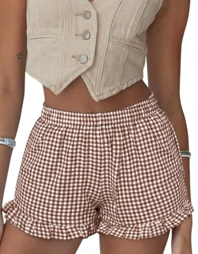 Image of Boxer Shorts for Women Pajama Gingham Shorts Casual Lounge Sleep Plaid Y2K Beach Bottoms for 2026 Summer