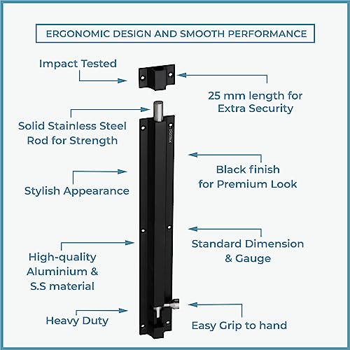 Image of Plantex Stainless Steel Tower Bolt /Tower Bolt for Home,Offices Doors and Windows /Tower Bolt for Main Door /Door Latch /Kundi /Chitakini /Door Latch for Windows - Pack of 2 (Black Finish, 12 inch)
