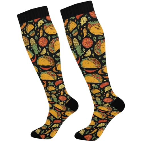 Image of Pigsaly Womens Compression Socks Yellow Stars Funny Brown Capybara Knee High Socks Athletic Tube Sock Outdoor Sport Socks
