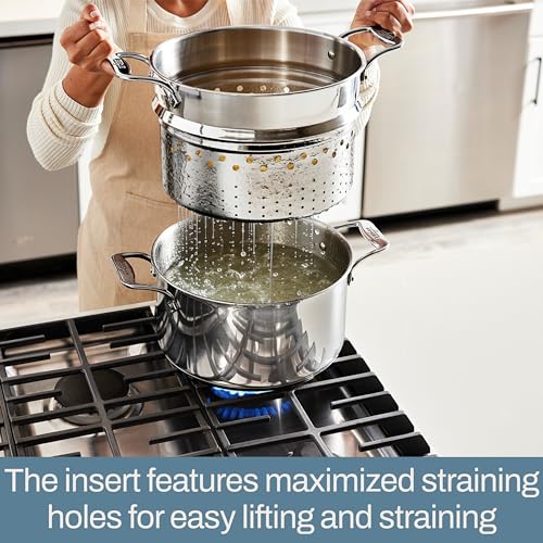 Image of All-Clad Simply Strain Stainless Steel Stockpot, Multipot With Insert & Lid, 16 Quart Induction Oven Broiler Safe 600F, Strainer, Pasta Strainer with Handle, Steamer Pot, Pots and Pans, Silver