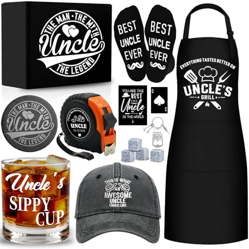 NVTROVI 14 Pcs Best Uncle Ever Gifts with 11 Oz Uncle's Sippy Cup Whiskey Glass 4 Whiskey Stones...
