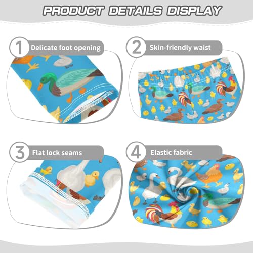 Rooster Chickens Girls' Leggings Toddler Doodles Swans Ducks Kids Yoga Pants Dance Active Tights 7-8T Multi3