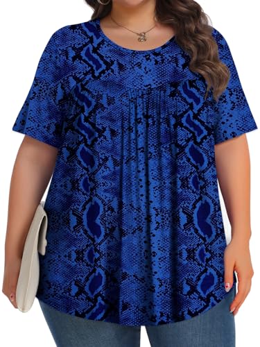 Image of Tencede Womens Plus Size Tops Tunic Short Sleeve Crew Neck Shirts Casual Soft Blouse 1X-5X