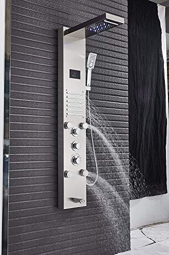 Senlesen Brushed Nickel LED Rainfall Shower Panel Muti-function Faucet Rain Massage Jets System Tub Spout with Hand Shower Hand Sprayer Column - Thumbnail 5