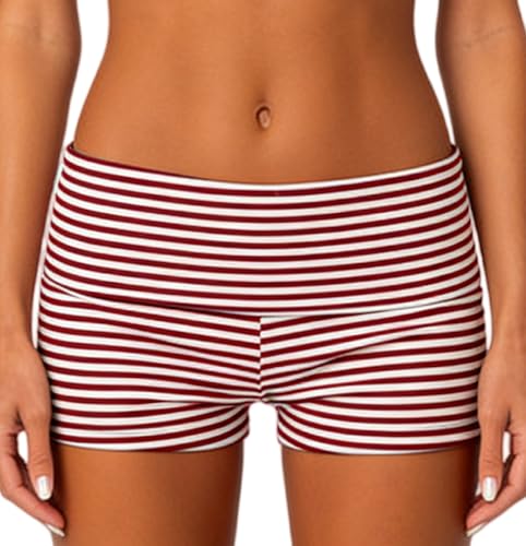 Image of KMBANGI Womens Fold Over Shorts Elastic Waist Y2k Lounge Shorts Foldover Cute Pajama Micro Bottoms Mini Shorts Sleepwear