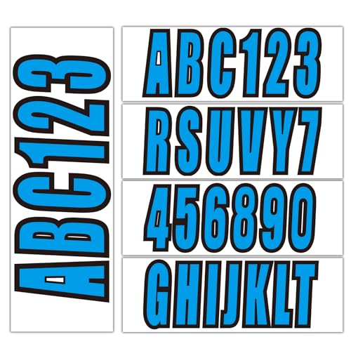 Image of 3 inch Boat Registration Numbers and Letters Marine Sticker Decal | 4 Sets Alpha-Numeric Vinyl Letter for Jet Ski PWC Personal Watercraft Solid Blue