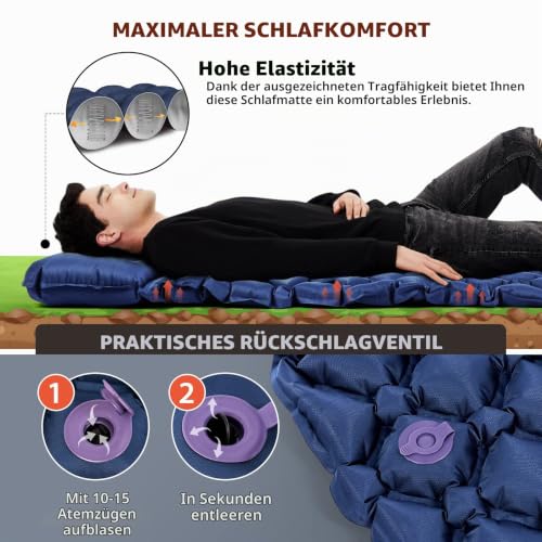 HIKENTURE Camping-Isomatte, aufblasbar, Ultraleicht, Dunkelblau 2 – Ansicht 4
