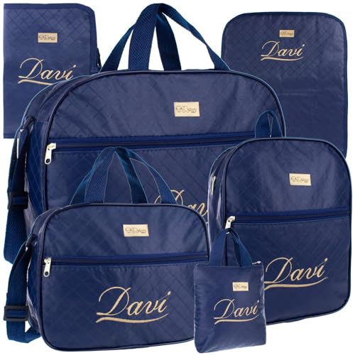 Kit Bolsas de Maternidade 6 Peças Personalizado com Nome - Versátil Moderno Menino/Menina (Azul Marinho)