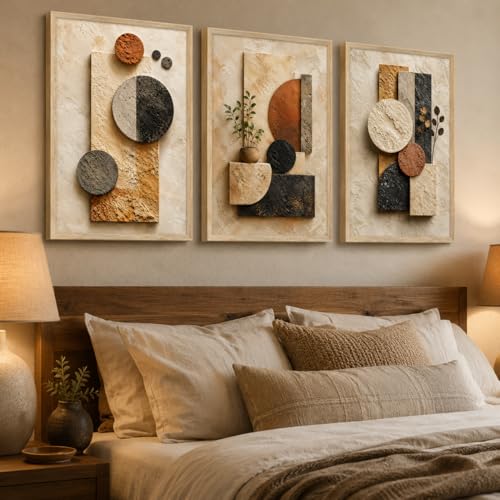 Image of Livin'luxe Set of 3 Geometric Abstract Wall Photo with Frame for Living Room Bedroom Hall Office Decor, Premium Wooden Synthetic Frame Modern Artwork Gift