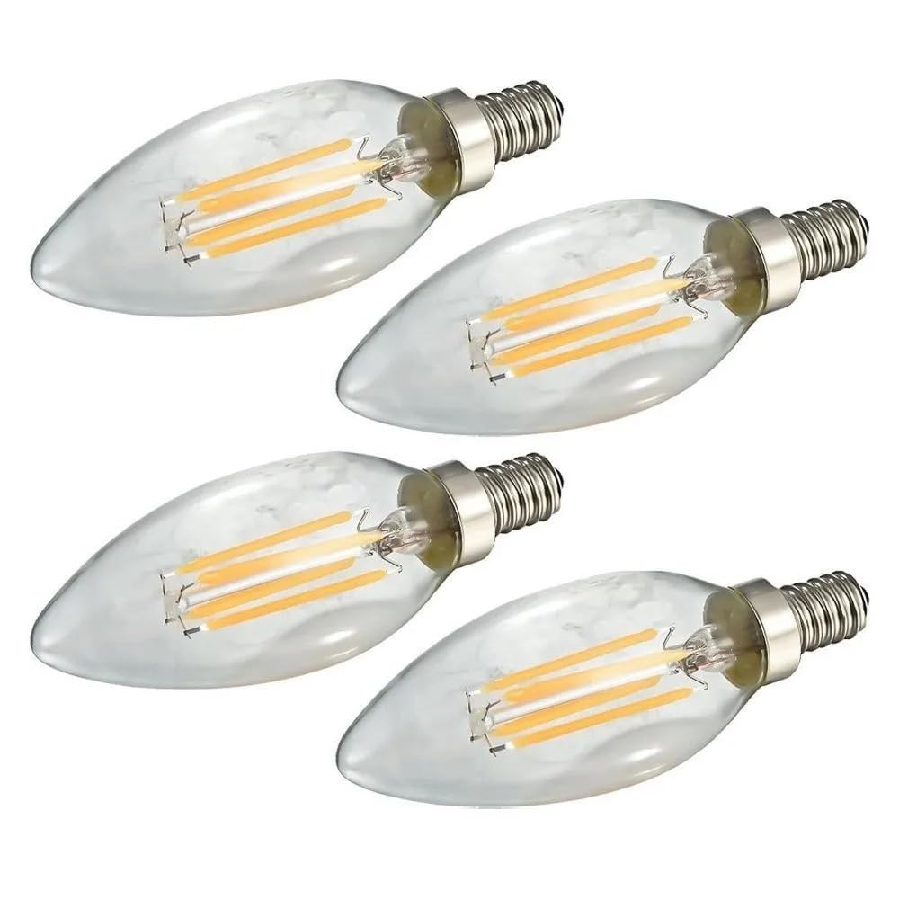 1fortunate Paquete de 50, bombilla de filamento Led AC220V E14 2W/4W 6W luz Led tipo vela lámpara de cristal de vidrio Edison Retro(Cold White,E14 2W 220V)