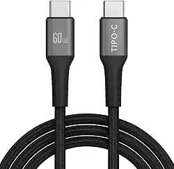 Cabo USB-C Turbo 2 Metros Tipo C 60W Nylon Trançado e Reforçado Compativel Com Iphone 15, Iphone 16 Notebook Tablet Qualidade Premium Carregamento Transferência de Dados Compativel ANDROID