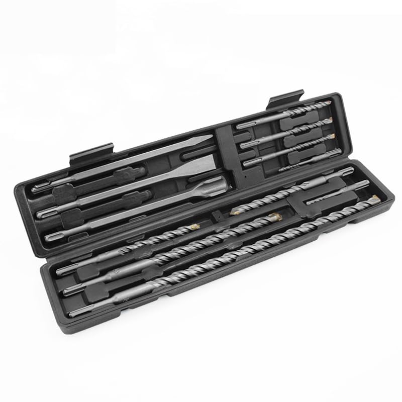 SagaSave 12-Piece SDS Rotary Drill Bits and Chisel Set, Carbide-Tipped Masonry Drill Bits and Chisels for Concrete, Stone, Brick, with Storage Case