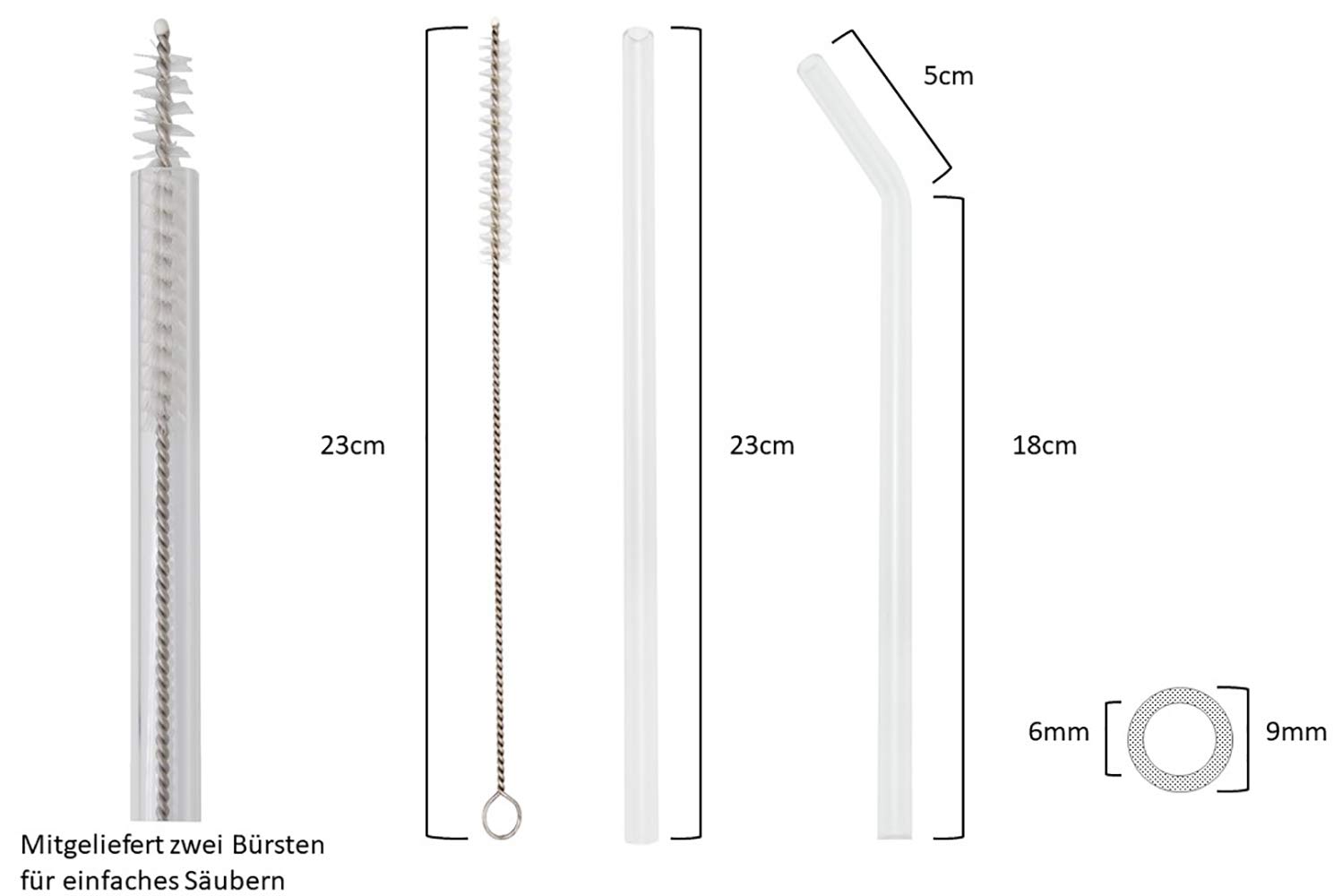 T&N - Juego De 12 Pajitas De Cristal (15/20/23 Cm De Longitud