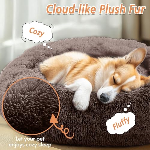 Image of JOLLYVOGUE Calming Dog Bed for Small Dogs - 23 inches Donut Washable Small Dog Bed for Kittens & Puppies, Anti-Slip Round Fluffy Plush Faux Fur Cat Beds (Fits up to 25 lbs Pets)