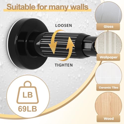 Image of Black Tension Curtain Rod 41-67In, Curtain Rod No Drilling for Window or Bathroom,Outdoor Tension Rods for Patio, Heavy Duty Shower Rod,Rod Diameter 1.26In-One-bond stretching