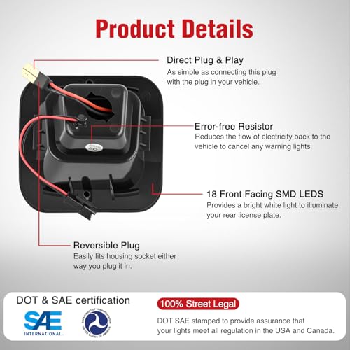 Image of Nilight 2PCS License Plate Lights for 2003-2018 Dodge Ram 1500 2500 3500 | Compatible with 2003-2010 2011 2012 2013 2014 2015 2016 2017 2018 Dodge Ram 1500 2500 3500 with Black Housing 6000K White