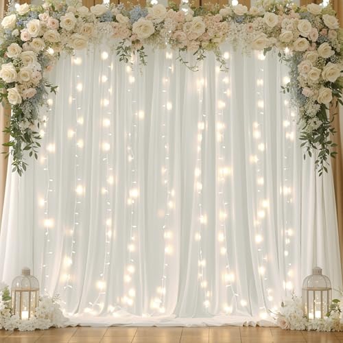 Rideau de fond mousseline Shillance textile haut de gamme blanc crème à LEDs 3x3m