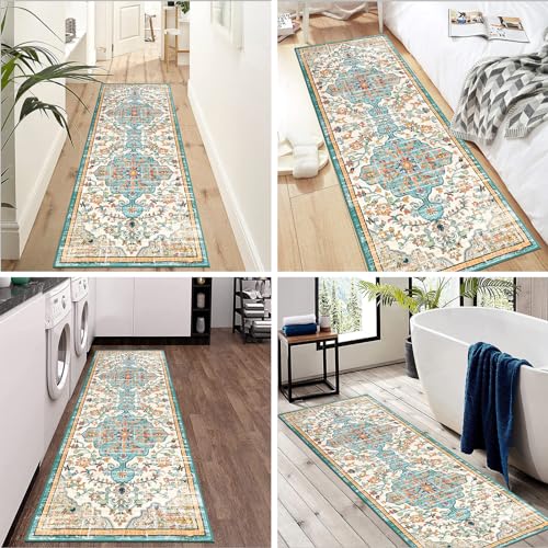 Alfombra vintage de 2 x 6 pies Pauwer alfombra lavable para cocina y pasillos 8