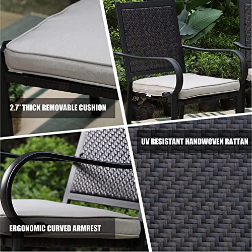 Hera's House 7 Pieces Wicker Patio Dining Set, Rattan Outdoor Furniture Set For 6, 4 Dining Chairs, 2 Swivel Chairs, 1 Rectangular Metal Dining Table, All Weather Resistant For Lawn Garden Backyard #TOP3