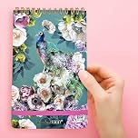 Lola Design - Top Spiral Notepad with Elastic Closure, Peacock Design - Perfect for Jotting Down Notes, Shopping Lists, Reminders - 185x120x10mm, 150 Tear-off Pages