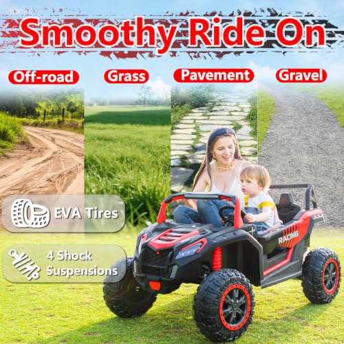 Image of NEWQIDA XXXL 2 Seater 24V Ride On Toys 4x200W Kids Side by Side UTV, Red