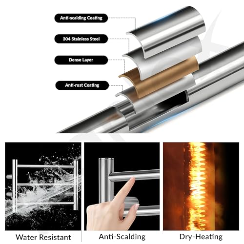 Image of Plantex Electric Heated Towel Rack for Bathroom /304 Grade Stainless Steel 3-Bar Wall Mounted Towel Warmer /Towel Bar /Fast Heating & Rust Proof - Pack of 1 (Chrome, 400mm X 300mm)