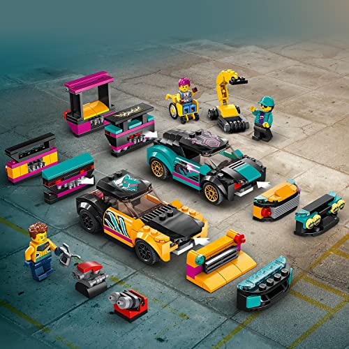 LEGO City Custom Car Garage Set with 2 Cars and 4 Mini Figures – Perfect Gift for Kids Aged 6+ Who Love Cars, 60389