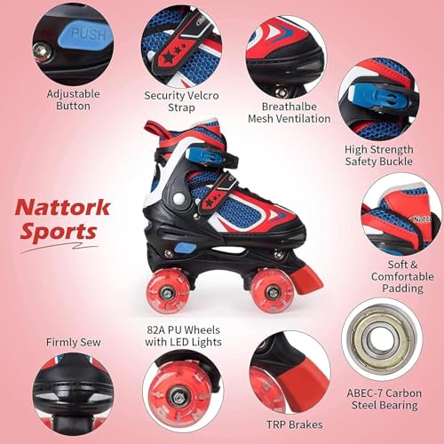 Image of Kids Roller Skates for Boys - Red for Big Kids Age 7 8 9 10 - Adjustable All Light up Wheels Indoor Outdoor Sports Birthday Gift for Son and Grandson