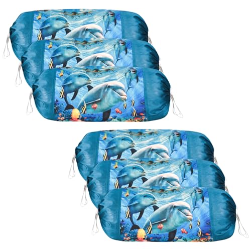 Image of Urbane Home Set of 6 Bolster /Side Pillow Cover | 16 inchx32 inch Cylindrical Masland /Masand Long Pillow Cover For Diwan Pillows | Dolphin- Blue