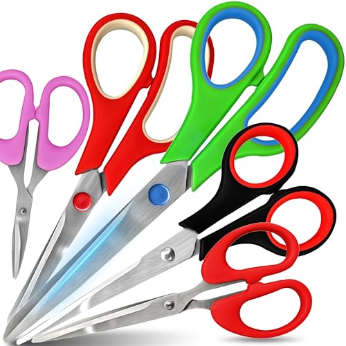 Retoo Lot de 5 ciseaux ergonomiques en acier inoxydable - 5 lames tranchantes - 120 mm, 155 mm, 160 mm, 190 mm, 235 mm - Ciseaux multifonctions avec poignée souple - Ciseaux pour enfants
