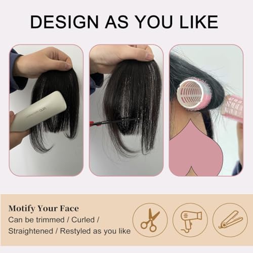Origen Clip In Bangs 100% Real Human Hair Clip On Wispy Bangs Fringe With Temples Hairpieces For Women Fake Front Bangs Extensions Jet Black Color thumb #4