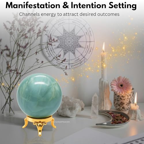 Image of Certified Aquamarine Crystal Ball for Meditation - Premium Crystal Vastu Items for Home and Feng Shui Items for Good Luck - Ideal for Pooja Supplies and Spiritual Practices (2 inch Inch)