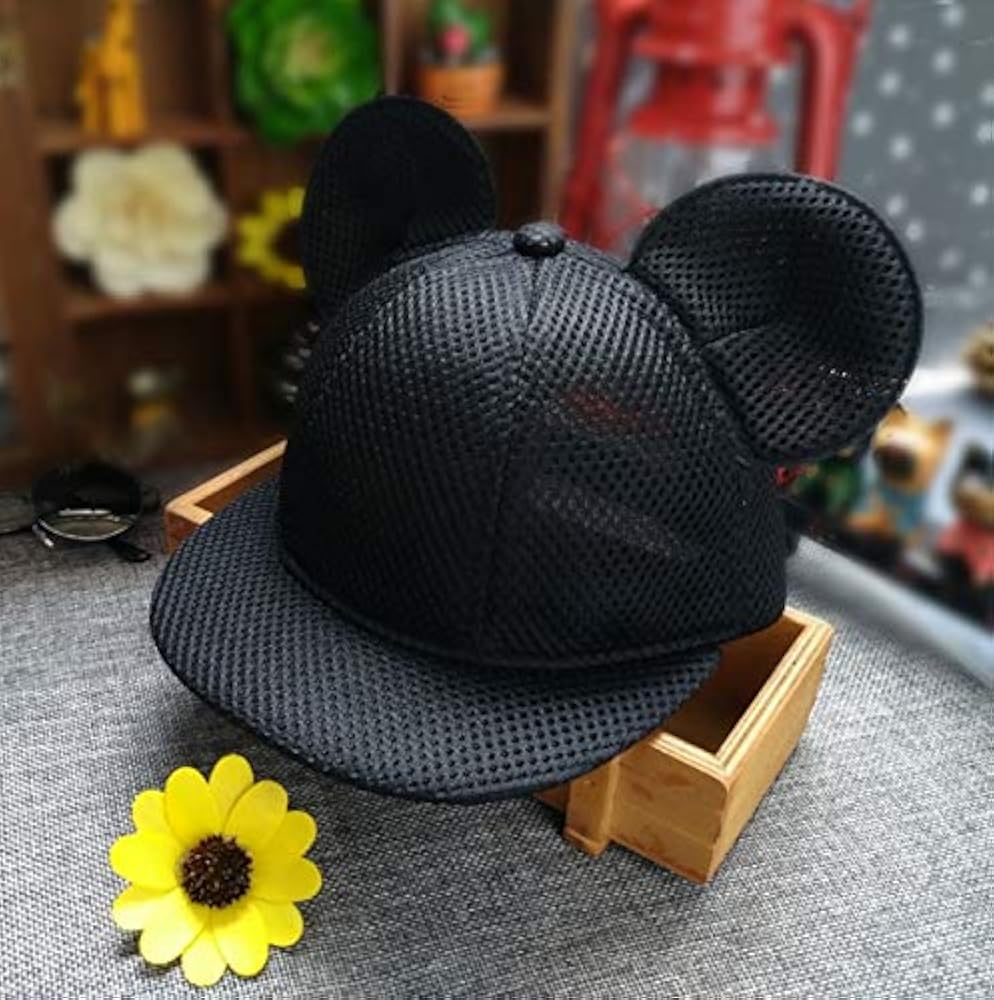 ミッキーマウス耳付きメッシュ帽子 黒白セット ミッキーマウス 耳付きキャップ 黒と白 56cm メッシュ - メルカリ