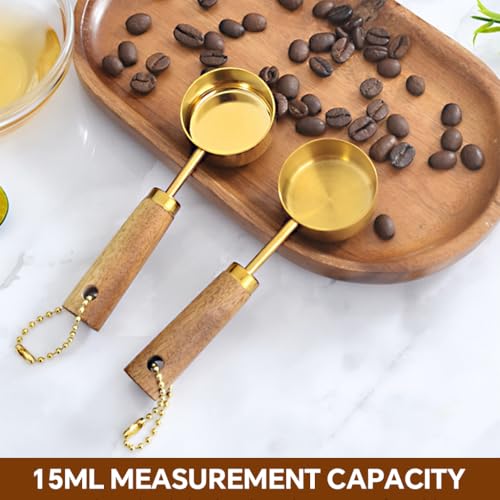 Image of Supvox Spoon Set for Kitchen 2Pcs 15ml Wooden Handle Stainless Steel Coffee Bean Spoon Measuring Spoons Set Utility Scoop for Food, Ingredients, Flour, Spices
