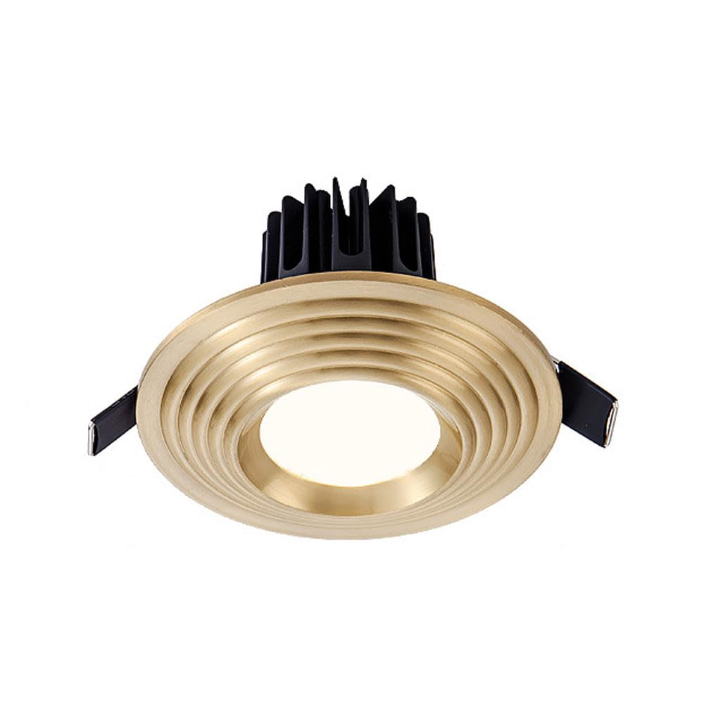 ASerZenith 1 Pcs Recessed Brass Downlight Led Disk Lights Baffle Trim 7W Round All Copper Panel Light Dimmable Led Recessed Light Daylight Retrofit Downlight,Brass