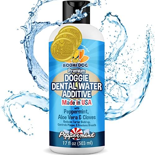 Bodhi Dog Peppermint Dental Dog Water Additive | Dental Water Additive for Dogs & Pets | Teeth, Breath & Healthy Gums | Freshens Breath & Reduces Tartar Build Up | Oral Care Cleaner- Made in USA, 17oz