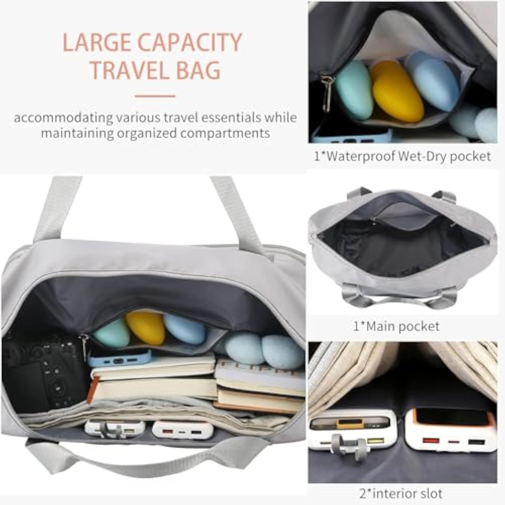 50L Grey Rolling Duffle Bag with Wheels, Expandable