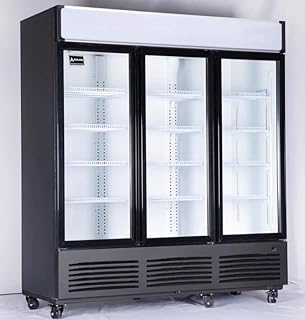 AKF-72BG GLASS FREEZER 72" W Commercial Display Freezer Merchandiser 3 Glass Door 3 Section Stainless Steel Reach-In Glass Door Upright Air Cooling 54 Cu.ft for Restaurant, Bar, Shop, Retail
