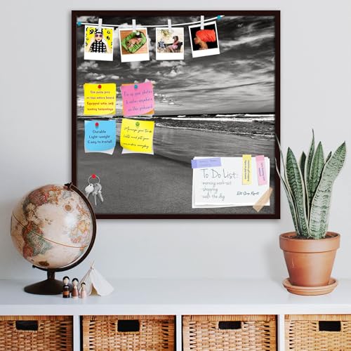 Image of ArtzFolio Sea, Air, & Land Monochrome Contrast | Bulletin Board Notice Pin Board | Vision Soft Board Combo with Thumb Push Pins & Sticky Notes | Dark Brown Frame | 16 x 16 inch (41 x 41 cms)